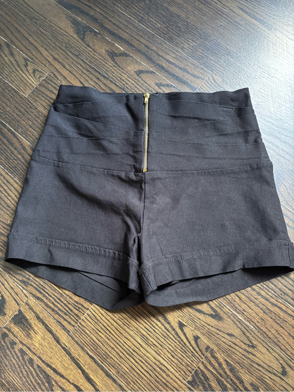 Charlotte Russe Black High-Waist Shorts with Gold Front Zip
